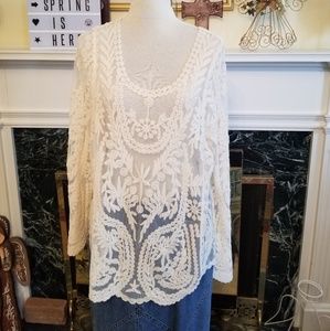 Simply Couture sheer lace top Large